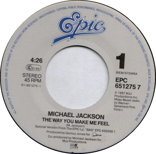 Michael Jackson - The Way You Make Me Feel (Single 7 '') (Big Hole)