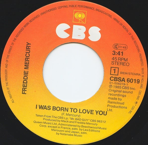 Freddie Mercury - I Was Born To Love You(7'' Single)