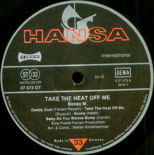 Boney M - Take The Heat Off Me(+big poster)